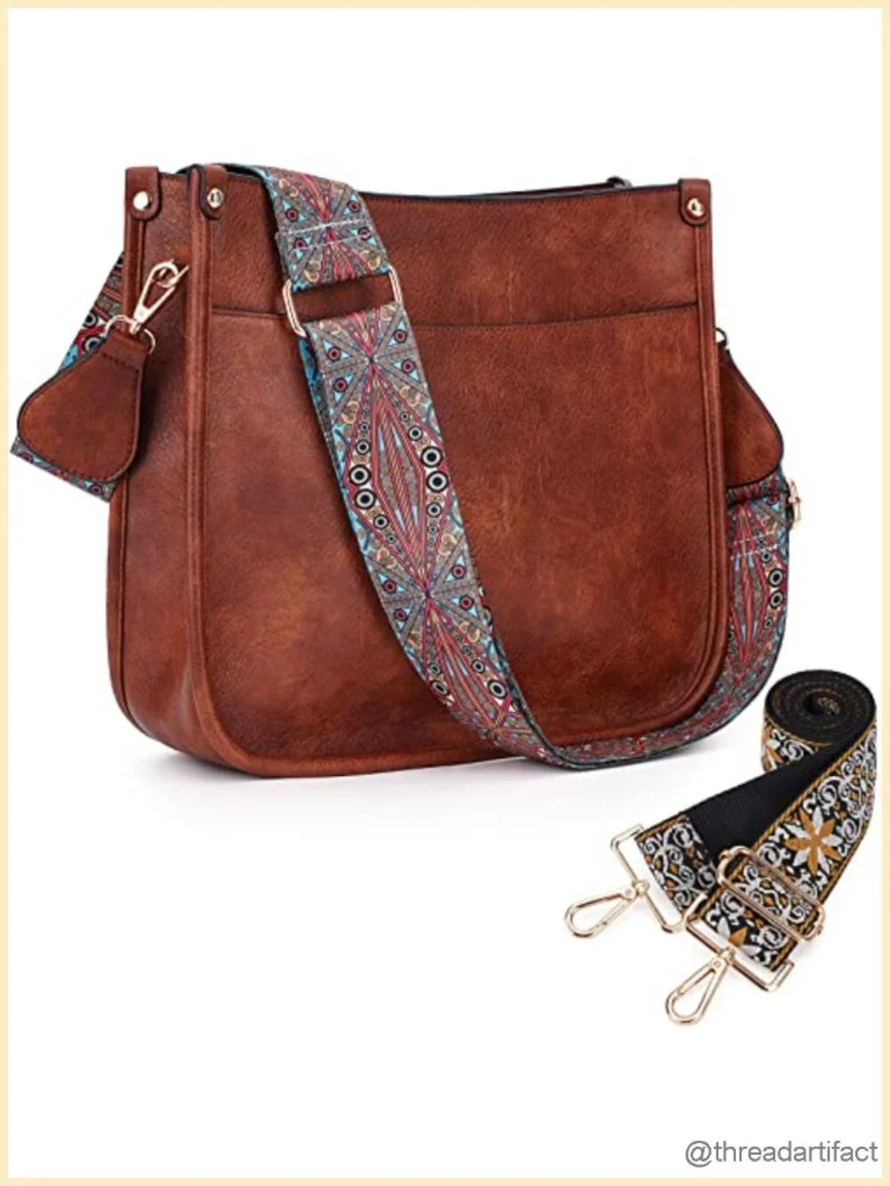 Vegan Leather Hobo Crossbody Bag with 2 Adjustable Guitar Straps